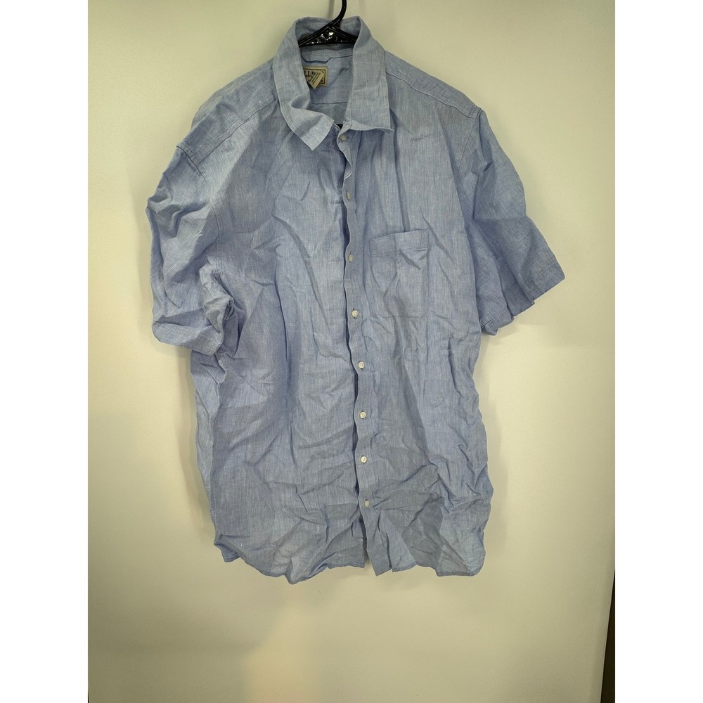 LL Bean Mens XL T Slightly Fitted‎ Light Blue Linen Short Sleeve Button Up Shirt
